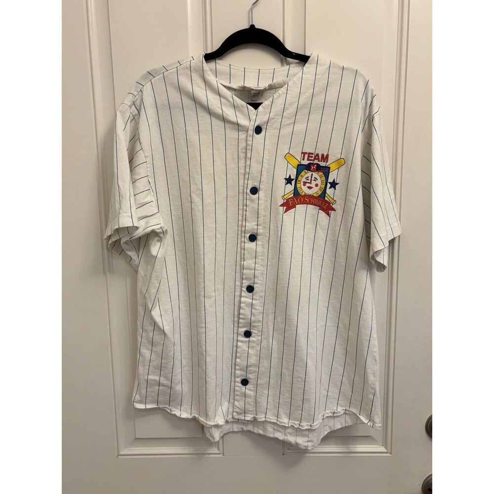 FAO Schwarz Kids Baseball Jersey XL vintage pinstripes New York Made USA 1076